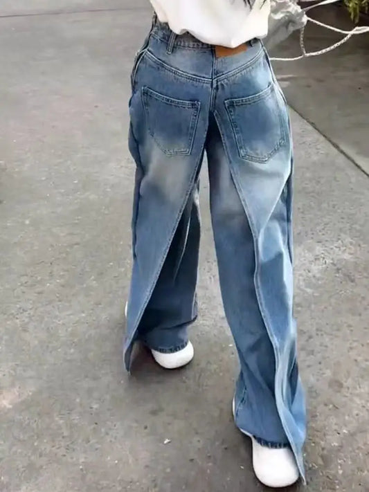 Jean rétro à jambes droites pour femmes,