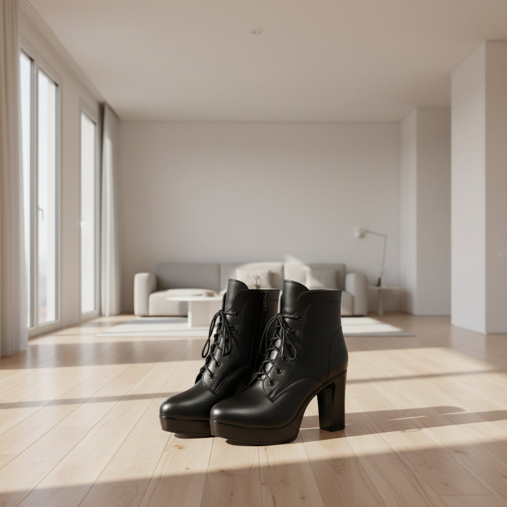 Warme Damen-Ankle-Boots aus echtem Leder mit hohem Absatz, Winterstil