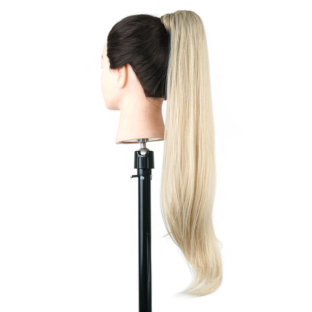 Extension de cheveux synthétiques Soowee longue et dégradée, queue de cheval blonde, cheveux flexibles, postiches