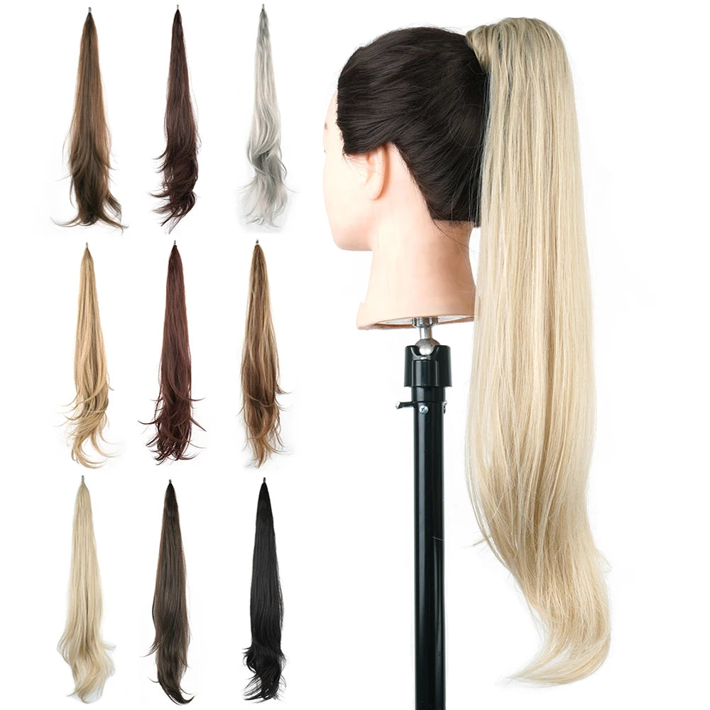 Extension de cheveux synthétiques Soowee longue et dégradée, queue de cheval blonde, cheveux flexibles, postiches