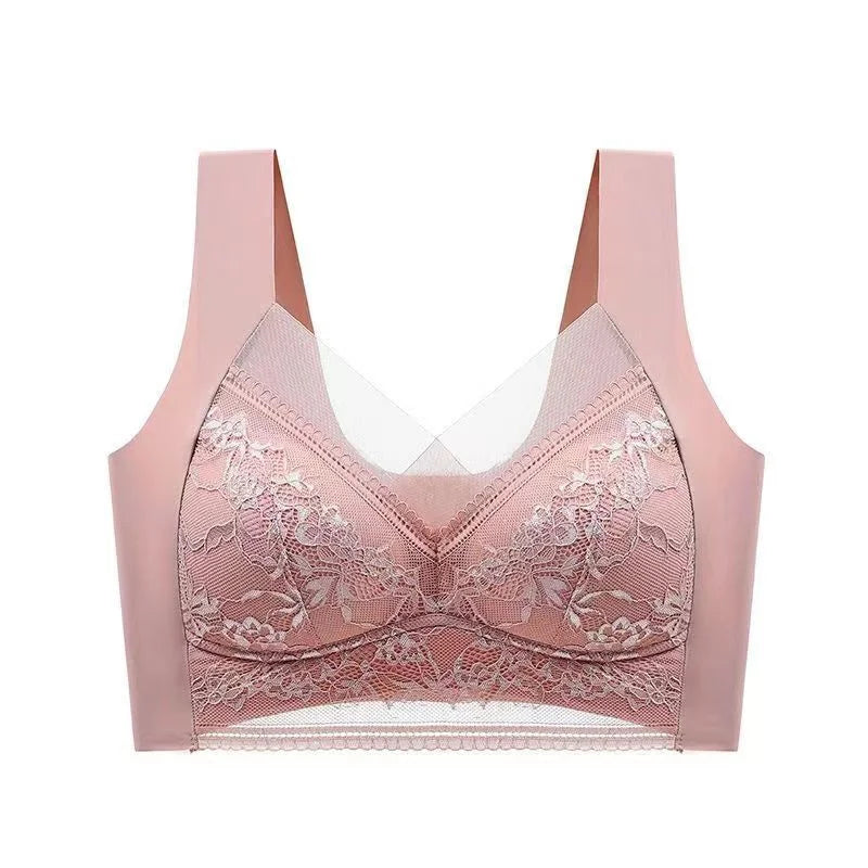 Soutiens-gorge en dentelle sexy pour femmes, soutien-gorge transparent à bonnets emboîtants, couleur unie, col en V, crop top sans coutures, push-up, lingerie respirante