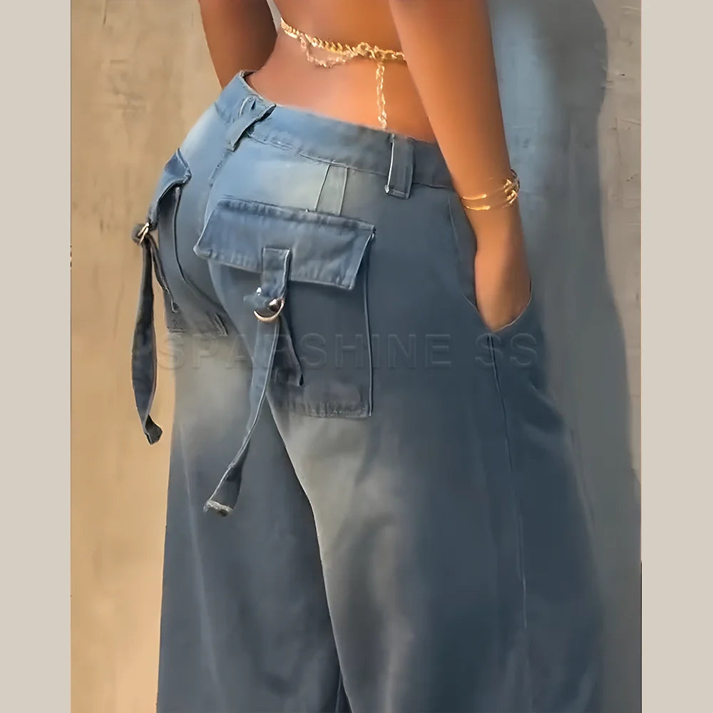 Jeans femme, pantalon droit, denim vintage délavé, taille mi-haute, coupe ample, jambes larges, pantalon long en denim, style streetwear 2025