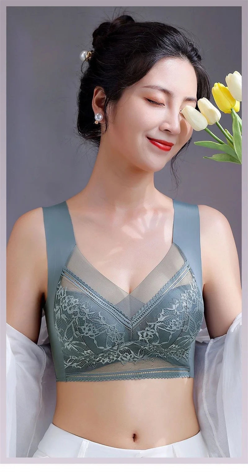 Soutiens-gorge en dentelle sexy pour femmes, soutien-gorge transparent à bonnets emboîtants, couleur unie, col en V, crop top sans coutures, push-up, lingerie respirante