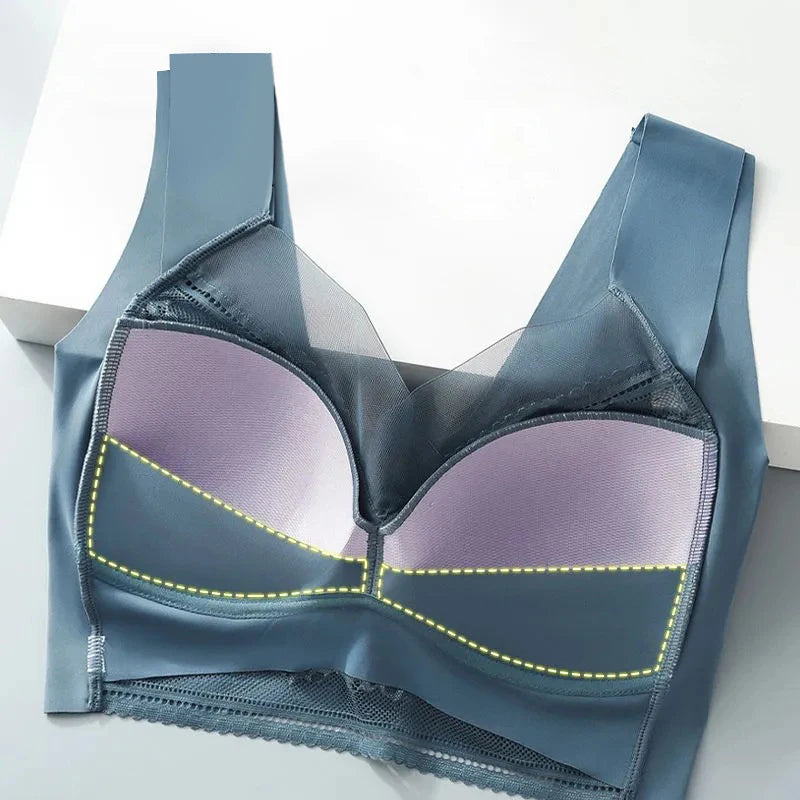 Soutiens-gorge en dentelle sexy pour femmes, soutien-gorge transparent à bonnets emboîtants, couleur unie, col en V, crop top sans coutures, push-up, lingerie respirante