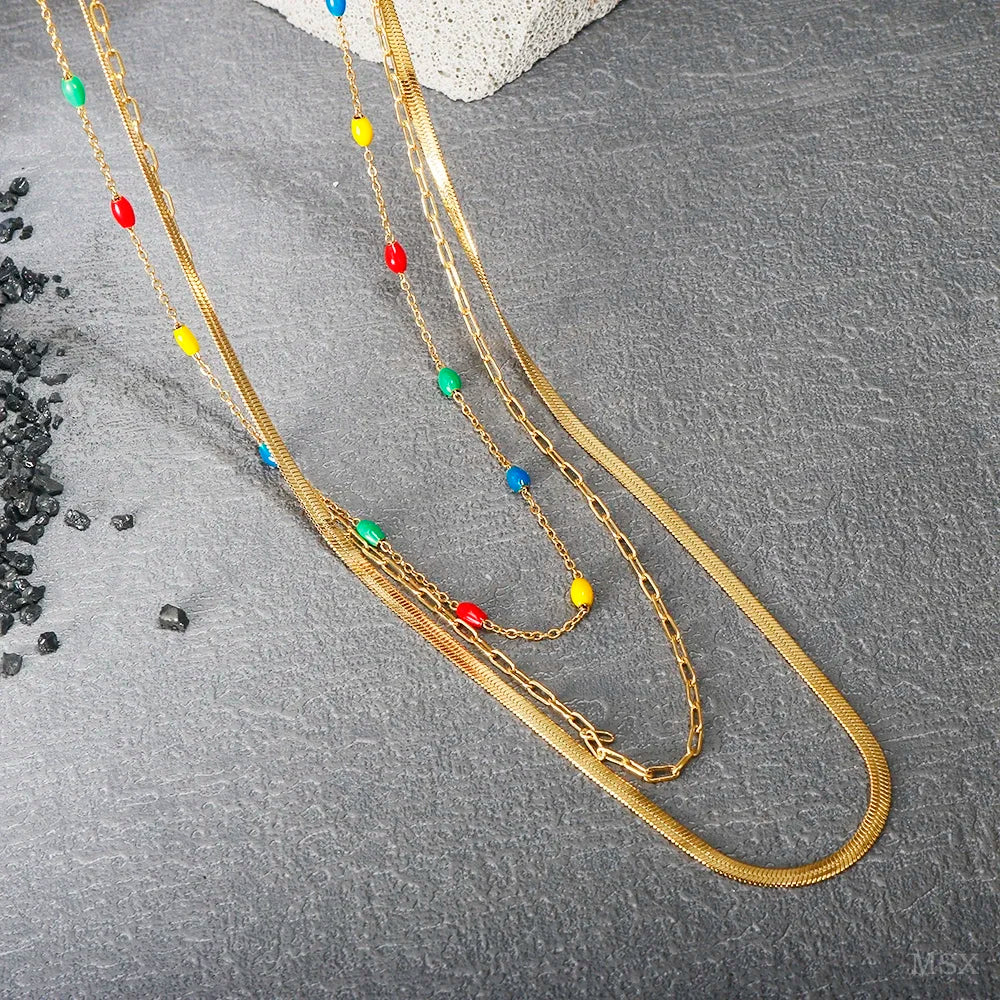 Collier délicat vintage en acier inoxydable texturé