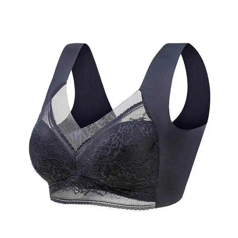 Soutiens-gorge en dentelle sexy pour femmes, soutien-gorge transparent à bonnets emboîtants, couleur unie, col en V, crop top sans coutures, push-up, lingerie respirante