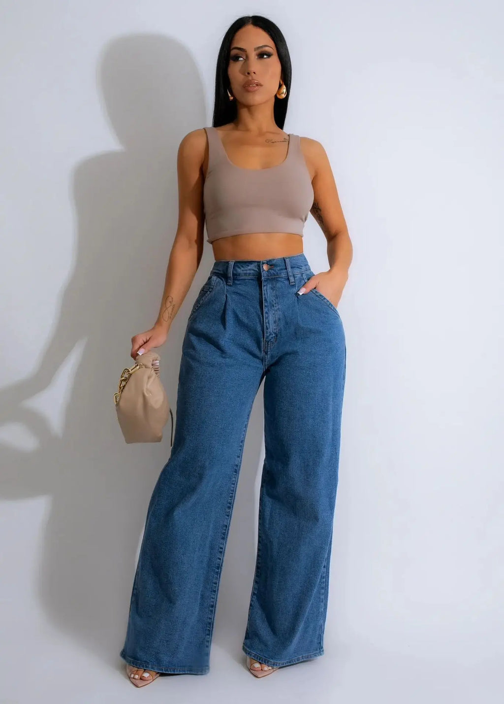 Jean femme, pantalon long en denim, jambes larges, coupe slim, style streetwear décontracté Y2K, poches boutonnées, taille haute, élégant, coupe droite