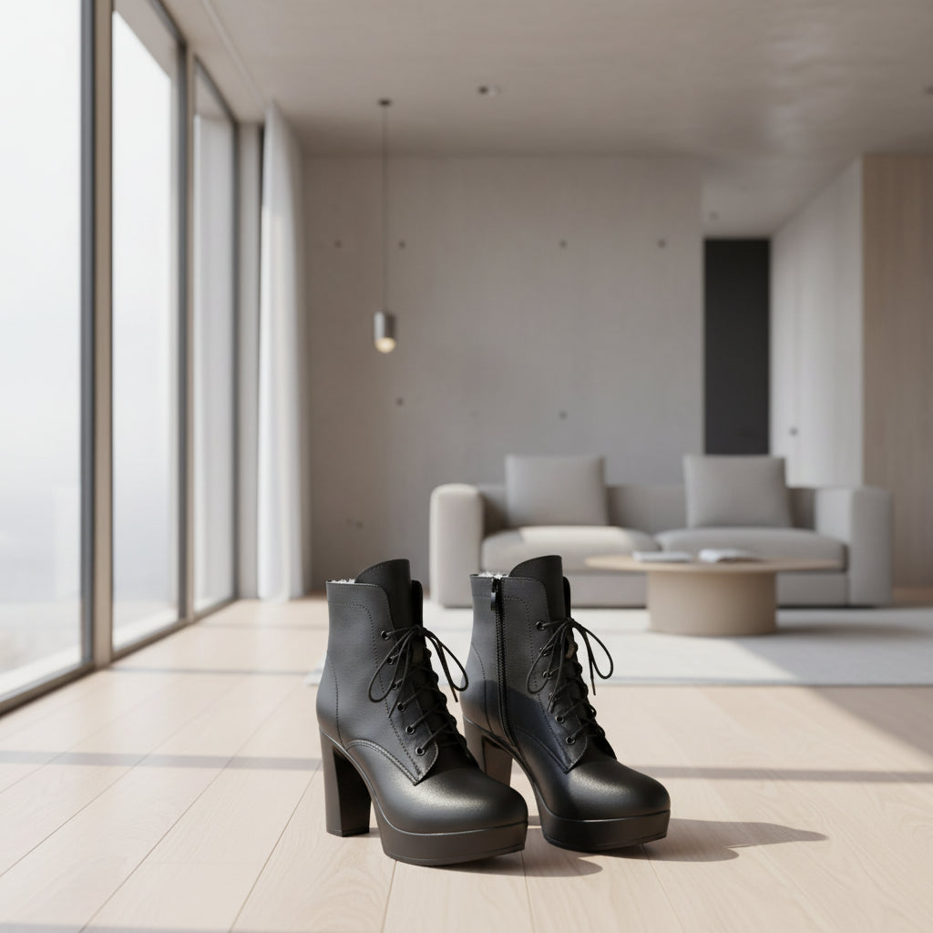 Bottines pour femmes, en cuir véritable chaudes, à talons hauts, style hiver