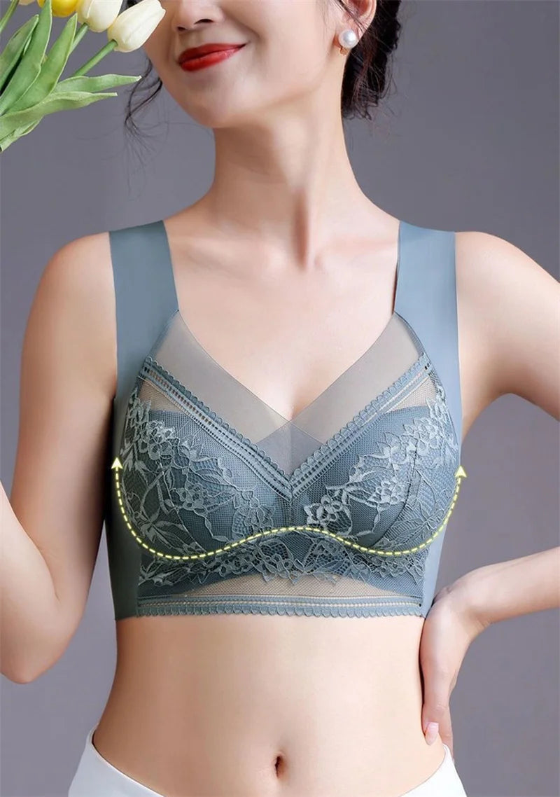 Soutiens-gorge en dentelle sexy pour femmes, soutien-gorge transparent à bonnets emboîtants, couleur unie, col en V, crop top sans coutures, push-up, lingerie respirante