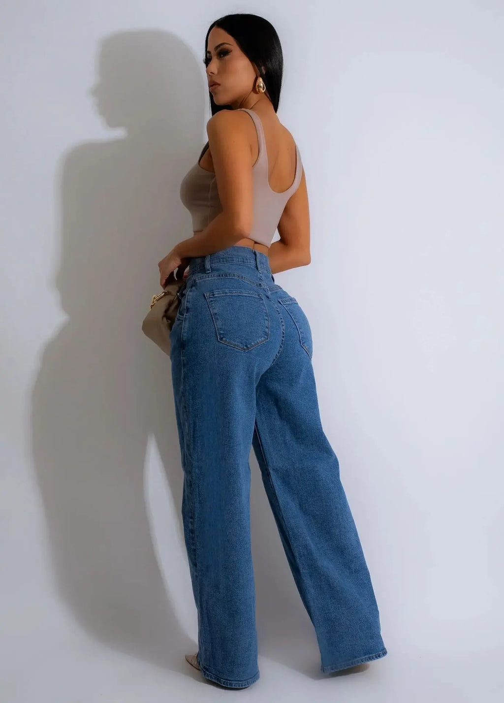 Jean femme, pantalon long en denim, jambes larges, coupe slim, style streetwear décontracté Y2K, poches boutonnées, taille haute, élégant, coupe droite