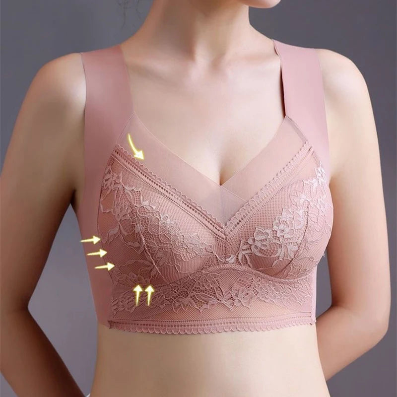 Soutiens-gorge en dentelle sexy pour femmes, soutien-gorge transparent à bonnets emboîtants, couleur unie, col en V, crop top sans coutures, push-up, lingerie respirante